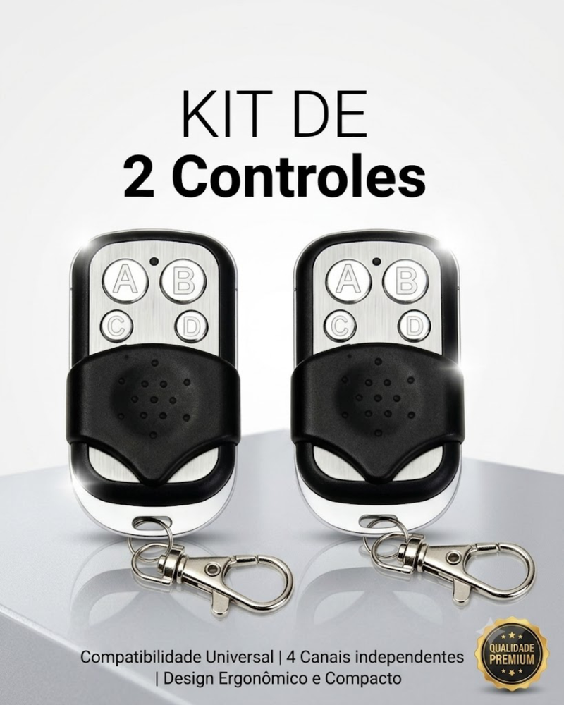 Kit 2 Controles Remoto Universal para Portão Elétrico Eletrônico Garagem com Chaveiro 433mhz 4 Botões